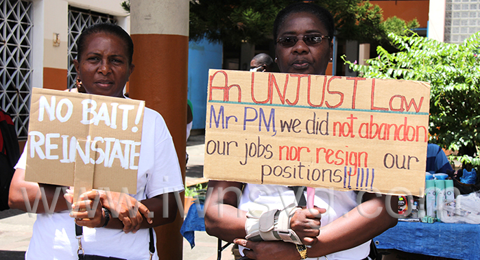 Dismissed teachers at the protest in Kingstown on Aug. 18, 2022. The High Court on Monday, March 13, 2023 ruled that the vaccine mandate was illegal and orders that government pay all benefits to affected workers . 