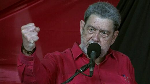 Political Leader of the Unity Labour Party, Prime Minister Ralph Gonsalves makes a fist to illustrate a point at the party's 25th convention on Sunday, July 31, 2022. 