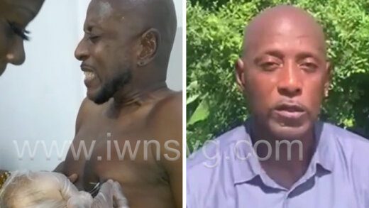 MP for East Kingstown, Dwight Fitzgerald Bramble in the body piercing video, left, and in the video in which he apologised on Sunday, Sept. 4, 2022.