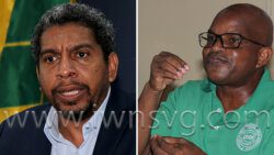 Minister of Finance, Camillo Gonsalves, left, and President of the Public Service Union Elroy Boucher speaking at their respective press conferences last week. 