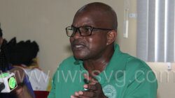 President of PUblic Service Union, Elroy Boucher speaking in Kingstown on Sept. 20, 2022.