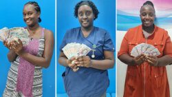 From left: Jenitha Commissiong, Aveisha Stapleton and Janique Greaves won prizes of EC$5,000, EC$3,000 and EC$2,000 respectively. 