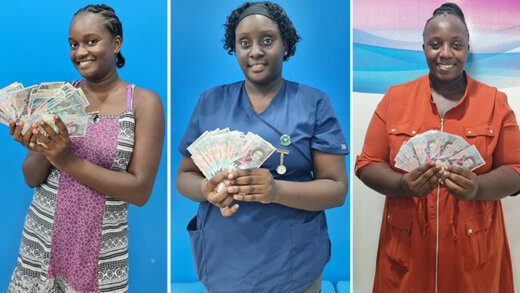 From left: Jenitha Commissiong, Aveisha Stapleton and Janique Greaves won prizes of EC$5,000, EC$3,000 and EC$2,000 respectively. 