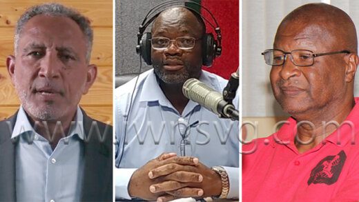 From left: Opposition Leader Godwin Friday, Minister of Primary and Secondary Education, Curtis King, and President of the Teachers Union, Oswald Robinson. 