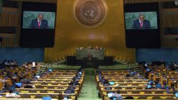 Prime MInister Ralph Gonsalves addresses the UN General Assembly on Saturday, Sept. 24, 2022.