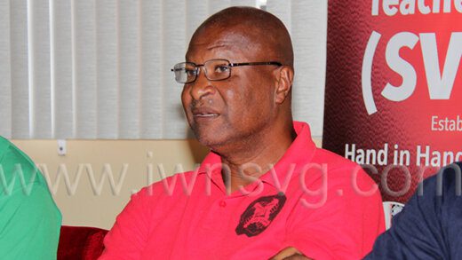 President of SVG Teachers' Union, Oswald Robinson speaking at the press conference in Kingstown on Sept. 20, 2022.