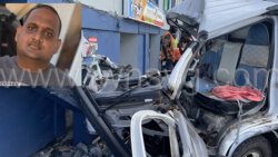 The mangled truck after the accident at Arnos Vale on Wednesday, Sept. 28, 2022. Inset: The deceased Suraj Bacchus.