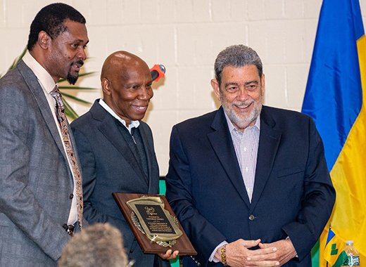 From left: SVG Consul General in New York, Rondy “Luta” Mc Intosh, Vaughan Toney, and Prime Minister of SVG, Ralph Gonsalves at the event in New York on Saturday, Sept. 24, 2022. (Photo: Rondy Luta Mc Intosh/Facebook) 