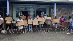 Vendors protest outside Kingstown Fish Market on Monday, Oct. 3, 2022.