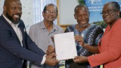 From left: Minister of Culture, Carlos James; historians Arnold Thomas and Garrey Michael Dennie, and Cultural Officer Maxine Browne.