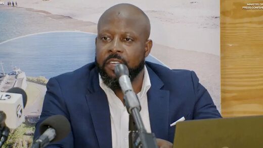 Minister of Tourism and Culture Carlos James speaking at a press conference in Kingstown on Monday, Oct. 31, 2022. 