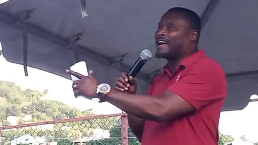 The Reverend Kelron Harry speaking at the St. Vincent and the Grenadines Teachers’ Union’s Solidarity March and Rally in Kingstown on Friday, Nov. 18, 2022. 