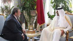 Prime Minister of St. Vincent and the Grenadines, Ralph Gonsalves, left, meets in 2017 with the Emir of Qatar, Amir Sheikh Tamim bin Hamad Al Thani.