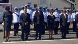 Front row (From left): Governor General Dame Susan Dougan, Attorney General Grenville Williams, High Court judge Justice Brian Cottle, Speaker of the House of Assembly, Rochelle Forde, Opposition MP St. Clair Leacock, Deputy Prime Minister Montgomery Daniel.  (Photo: Shafia London/Facebook) 