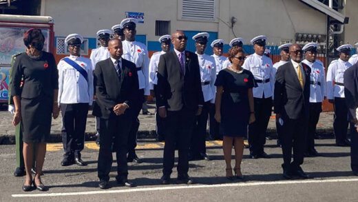 Front row (From left): Governor General Dame Susan Dougan, Attorney General Grenville Williams, High Court judge Justice Brian Cottle, Speaker of the House of Assembly, Rochelle Forde, Opposition MP St. Clair Leacock, Deputy Prime Minister Montgomery Daniel.  (Photo: Shafia London/Facebook) 