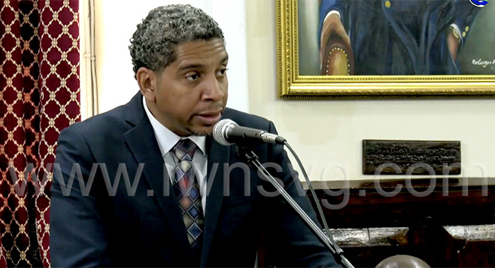 Minister of Finance Camillo Gonsalves speaking in Parliament on Dec. 14, 2022.