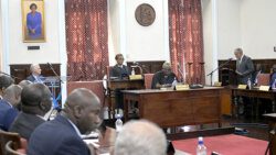 Cuba's President Miguel Díaz-Canel, left, listens as Opposition Leader Godwin Friday addressed the Vincentian Parliament on Monday, Dec. 5, 2022. (Photo: API?Facebook)