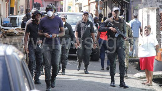 Police officers during an operation in Paul's Avenue on Nov. 17, 2022.  Prime Minister Ralph Gonsalves has called for greater police presence between Stubbs and Rillan Hill. 
