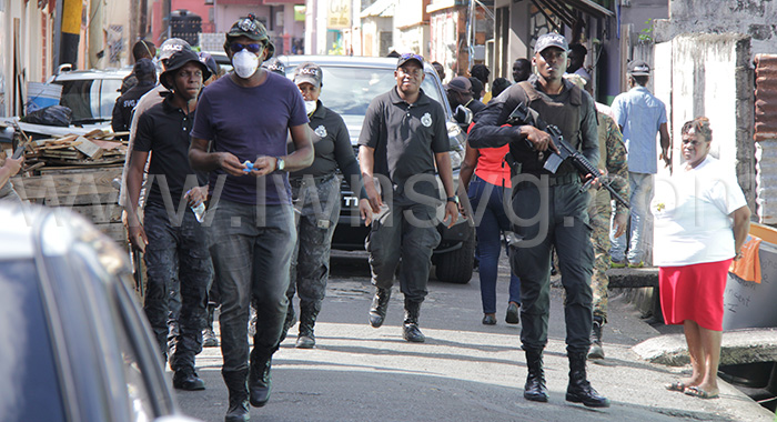 Police officers during an operation in Paul's Avenue on Nov. 17, 2022.  Prime Minister Ralph Gonsalves has called for greater police presence between Stubbs and Rillan Hill. 