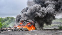 Police use used tyres to destroy illegal drugs at Rabacca on Nov. 9, 2022.