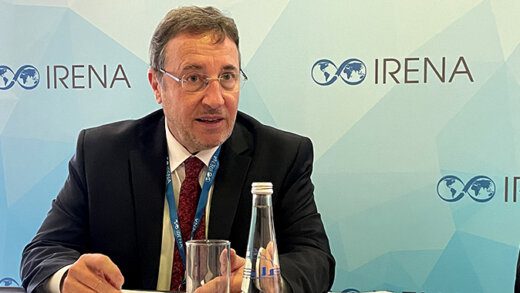 head of the United Nations Development Programme (UNDP), Achim Steiner, speaking to reporters in Abu Dhabi on Jan. 14, 2023.