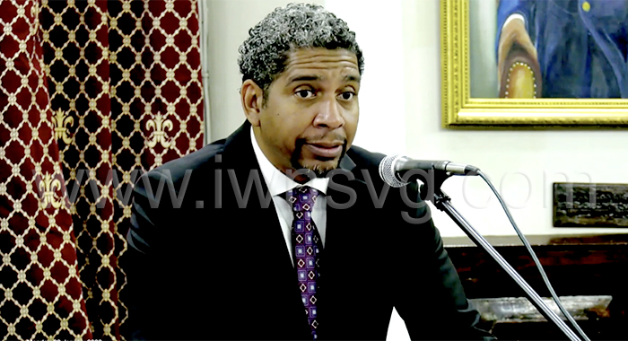 Minister of Finance, Camillo Gonsalves delivering the Budget Address on Monday, Jan. 9, 2022.