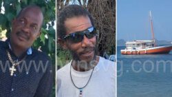 The two Vincentians, Grafton Farrell, left, and Raymond R. Snagg and the boat, Minerva, which is yet to arrive in St. Maarten after setting sail from Canouan on Wednesday, Feb. 8, 2023. 