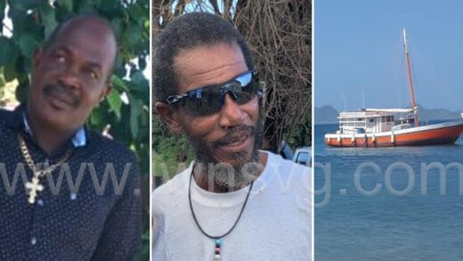 The two Vincentians, Grafton Farrell, left, and Raymond R. Snagg and the boat, Minerva, which is yet to arrive in St. Maarten after setting sail from Canouan on Wednesday, Feb. 8, 2023. 