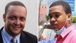 Defence counsel Grant Connell, left, and the virtual complainant, Romell Gibson.