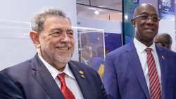 Prime Ministers Ralph Gonsalves, of St Vincent and the Grenadines, left, and Keith Rowley, of Trinidad and Tobago. (File photo)