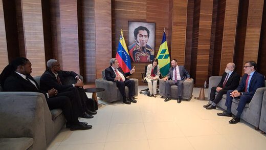 Prime Minister Ralph Gonsalves, 3rd from left, is leading a delegation to Venezuela on his first official visit since SVG was elected pro tempore president of CELAC. (Photo: APISVG/Facebook)