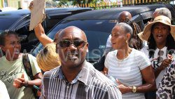 Then station sergeant of police Brenton Smith at the protest in Kingstown on March 20, 2023.