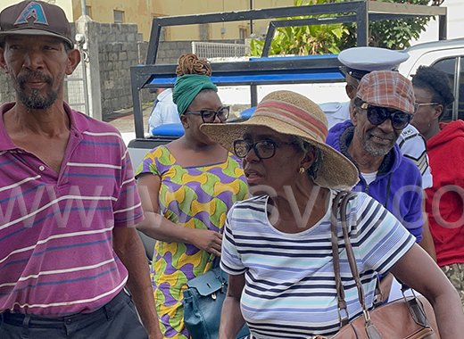 The defendant, from left, John Mofford, Adrianna King, Luzette King, Robert “Patches” Knight-King, arrive at the Kingstown Magistrate’s Court, on Friday, Feb. 24, 2023. 