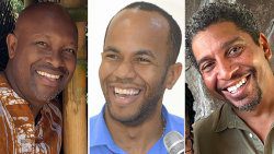 From left: Minister of Agriculture Saboto Caesar, ULP East Kingstown caretaker, Luke Browne, and Minister of Finance Camillo Gonsalves.