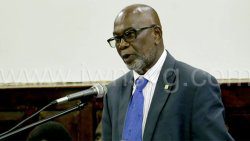 MP for Central Kingstown, St. Clair Leacock speaking in Parliament on Feb. 23, 2023.