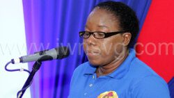 Jasmine Huggins-Daly, manager of St. Vincent and the Grenadines Teachers Co-operative Credit Union Ltd., speaking to the media in Kingstown on Monday, April 24, 2023.