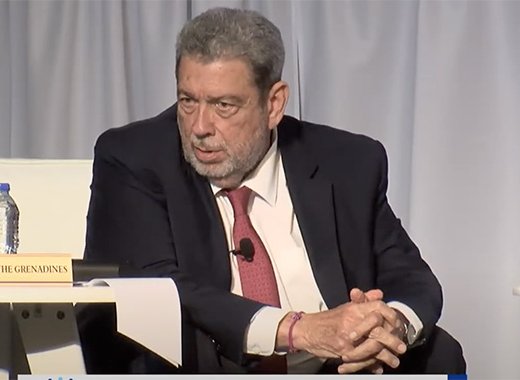 St. Vincent and the Grenadines Prime Minister Ralph Gonsalves participating in round table discussion on violent crime in the region in Trinidad on Monday, April 17, 2023.