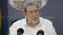 Prime Minister Ralph Gonsalves speaking at the press conference in Kingstown on Thursday, April 20, 2023.