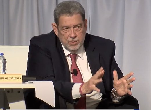 St. Vincent and the Grenadines Prime Minister Ralph Gonsalves participating in round table discussion on violent crime in the region in Trinidad on Monday, April 17, 2023.
