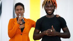 President of the Young Democrats, Vakeesha John, left, and Jahaziel Bute, who was awarded for creative entrepreneurship. 