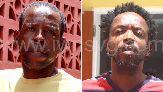 The defendants Donald Williams, left, and Raffique Williams leave Georgetown Magistrate's Court on April 17, 2023. 