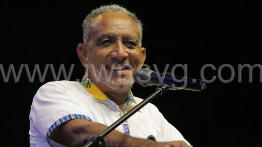 Opposition Leader Godwin Friday addressing the NDP's "Hope Rally" in Georgetown on Saturday, May 13, 2023.