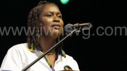 Opposition Senator, Shevern John speaking at the NDP's "Hope Rally" in Georgetown on Saturday, May 11, 2023.