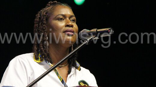 Opposition Senator, Shevern John speaking at the NDP's "Hope Rally" in Georgetown on Saturday, May 11, 2023.