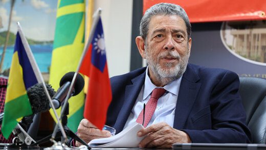 Prime Minister Ralph Gonsalves speaking at the handing over ceremony in Kingstown on May 26, 2023.