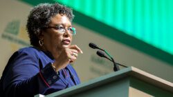 Prime MInister of Barbados, Mia Mottley speaking at the Afreximbank meeting in Ghana on Monday, June 19, 2023.