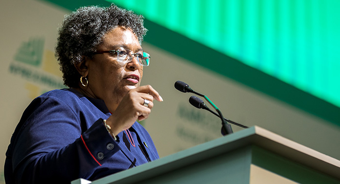 Prime MInister of Barbados, Mia Mottley speaking at the Afreximbank meeting in Ghana on Monday, June 19, 2023.