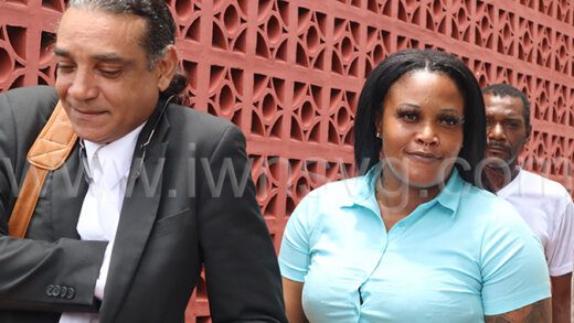 Zandrine Butler, right, and her laywer, Ronald Marks, leaves Georgetown Magistrate's Court on Monday, June 19, 2023.
