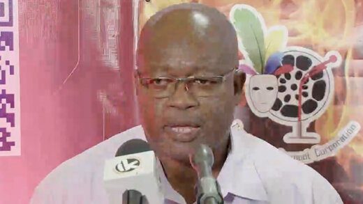 Anthony Dennie, shows and marketing coordinator of the Carnival Development Corporation, speaking at the press conference on June 27, 2023.