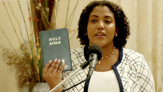 Benarva Browne, 33,  as she was sworn in as minister of urban development, energy, seaport development, seaport administration, Grenadine affairs and local government at Government House, on Wednesday, July 12, 2023. 